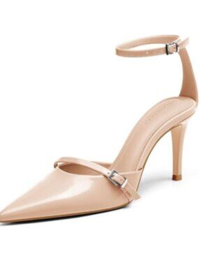 Coutgo Women's Khaki Closed Pointed Toe Ankle Buckle Strap Pumps High Heels